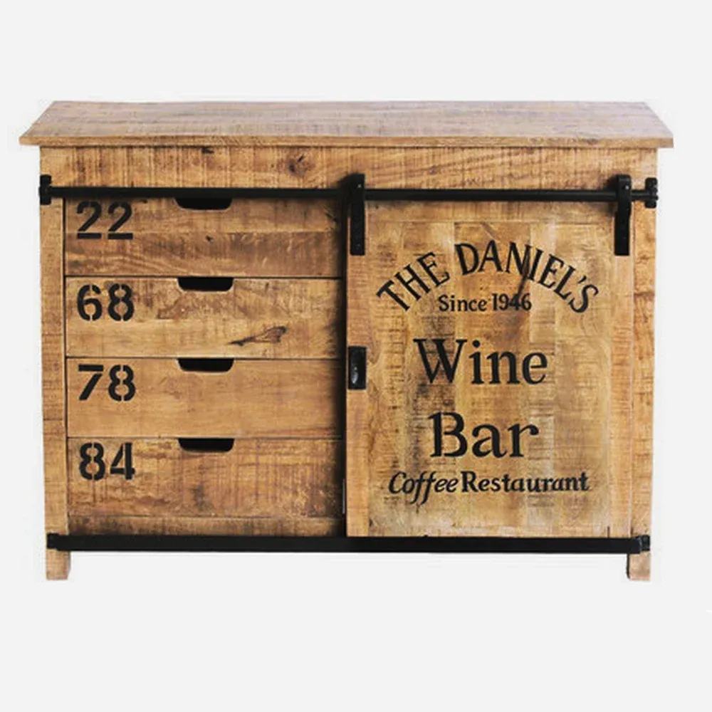 DRESSOIR BAS DUBLIN MANGUIER ET METAL 1 PORTE 4 TIROIRS 116 X 40.5 X 85.5 CM – Image 3