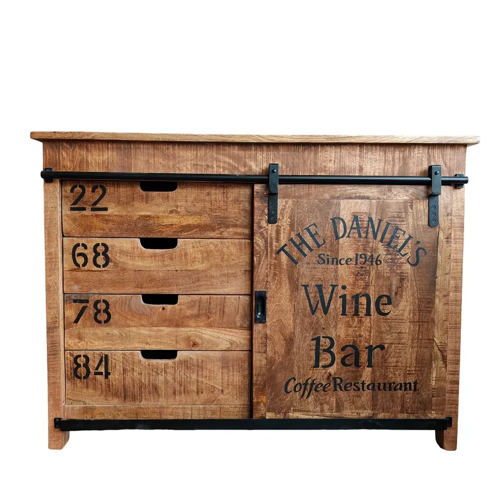 DRESSOIR BAS DUBLIN MANGUIER ET METAL 1 PORTE 4 TIROIRS 116 X 40.5 X 85.5 CM – Image 8