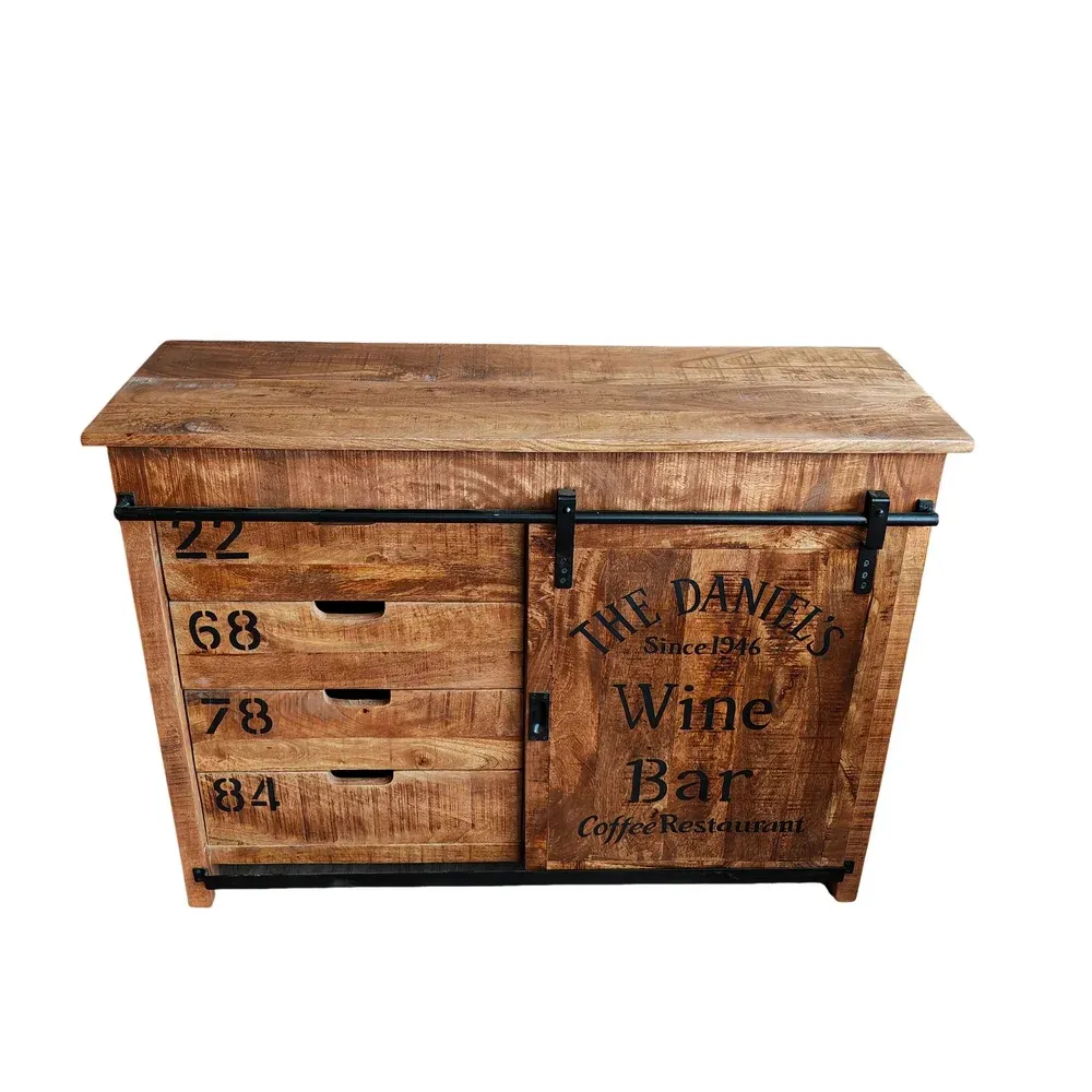 DRESSOIR BAS DUBLIN MANGUIER ET METAL 1 PORTE 4 TIROIRS 116 X 40.5 X 85.5 CM – Image 7