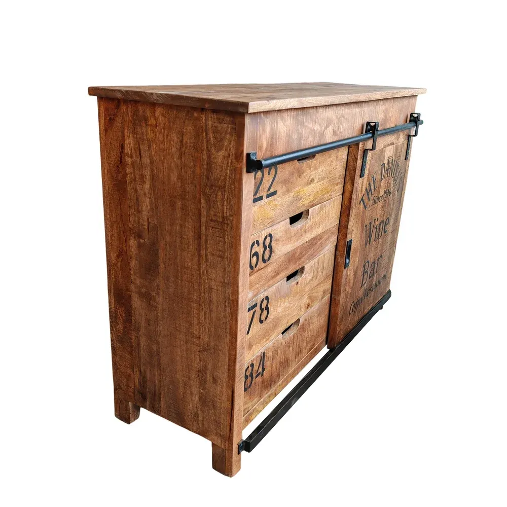 DRESSOIR BAS DUBLIN MANGUIER ET METAL 1 PORTE 4 TIROIRS 116 X 40.5 X 85.5 CM – Image 2