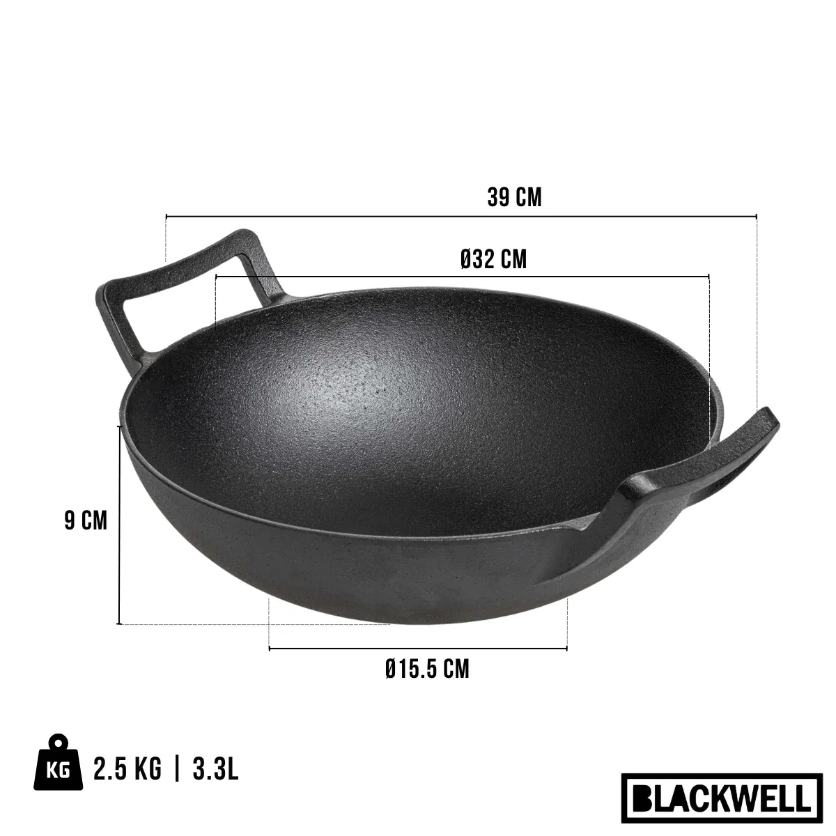 Wok Blackwell en fonte - Wadjan - ø 32 cm / 3,3 litres - sans revêtement antiadhésif – Image 6