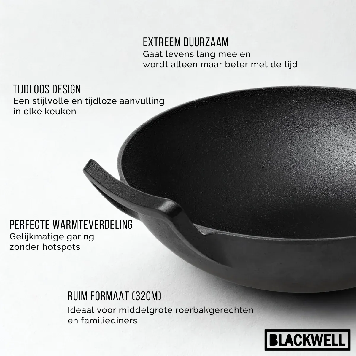 Wok Blackwell en fonte - Wadjan - ø 32 cm / 3,3 litres - sans revêtement antiadhésif – Image 5
