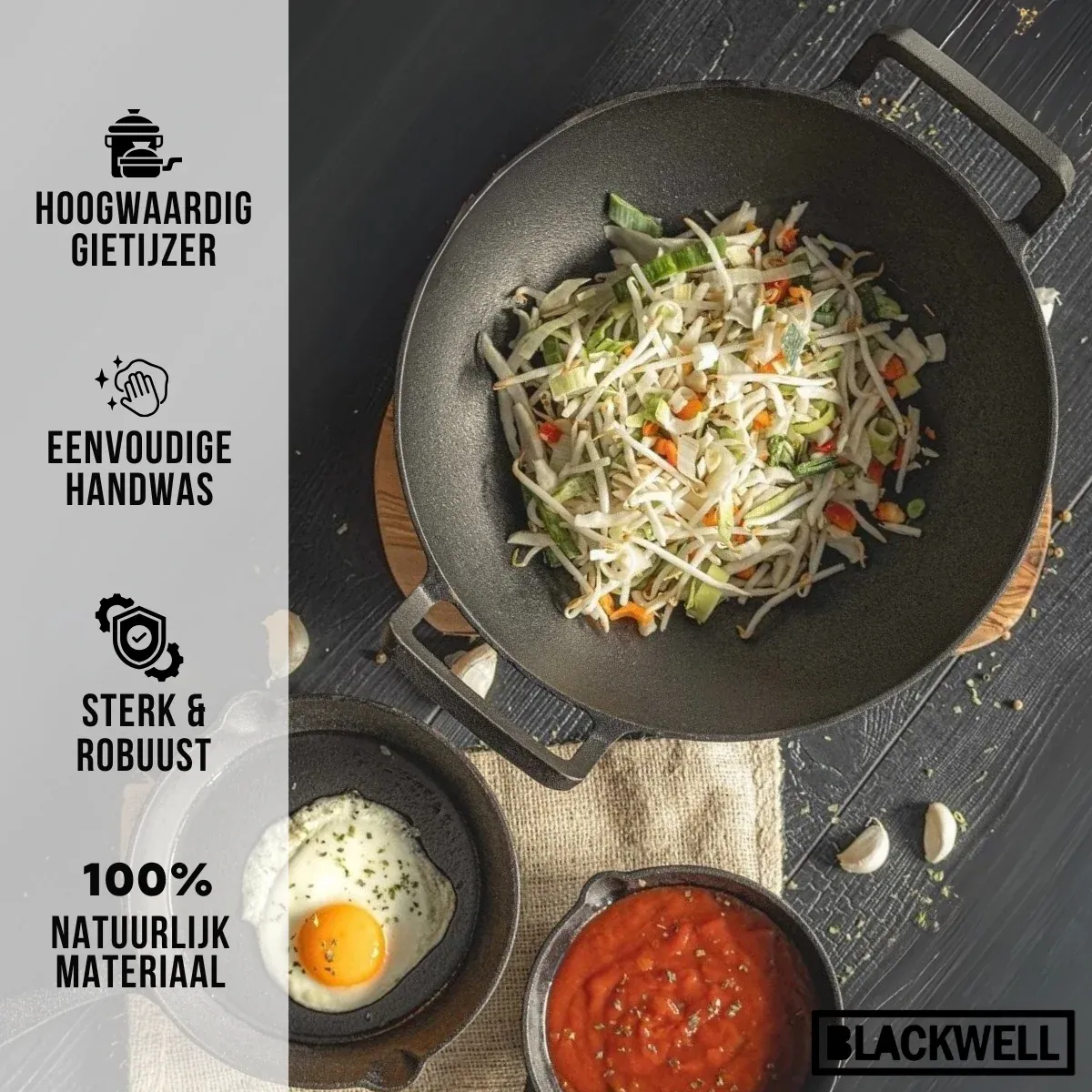 Wok Blackwell en fonte - Wadjan - ø 32 cm / 3,3 litres - sans revêtement antiadhésif – Image 2