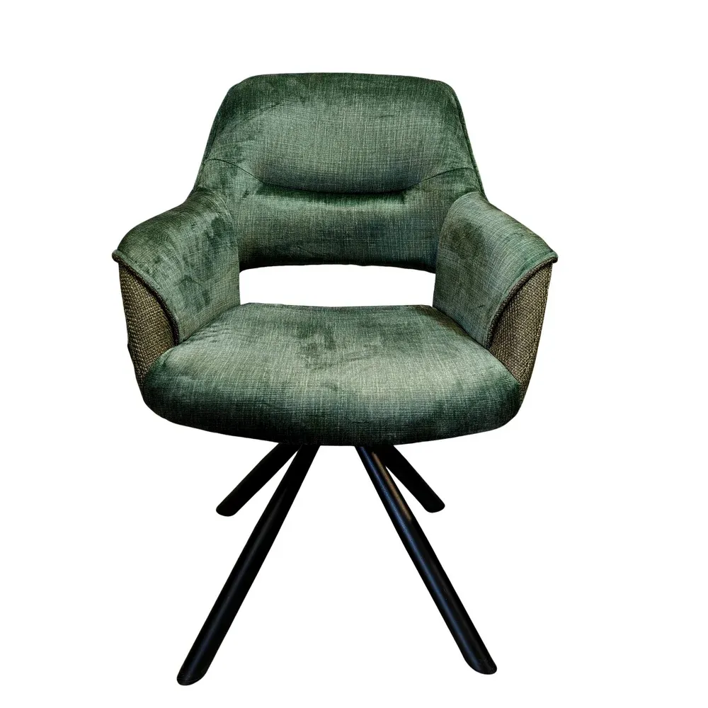 CHAISE ACCOUDOIR TOURNANTE CHILKO PIED NOIR TISSU / VELOURS VERT 65 X 85 X 63 CM – Image 6