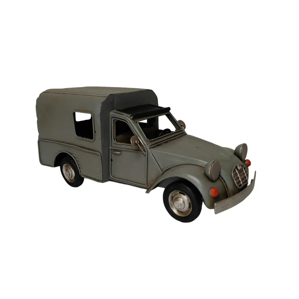 VOITURE DECORATIVE 2CV FOURGONNETTE GRISE METAL 28 X 12.5 X 11.5 CM – Image 4