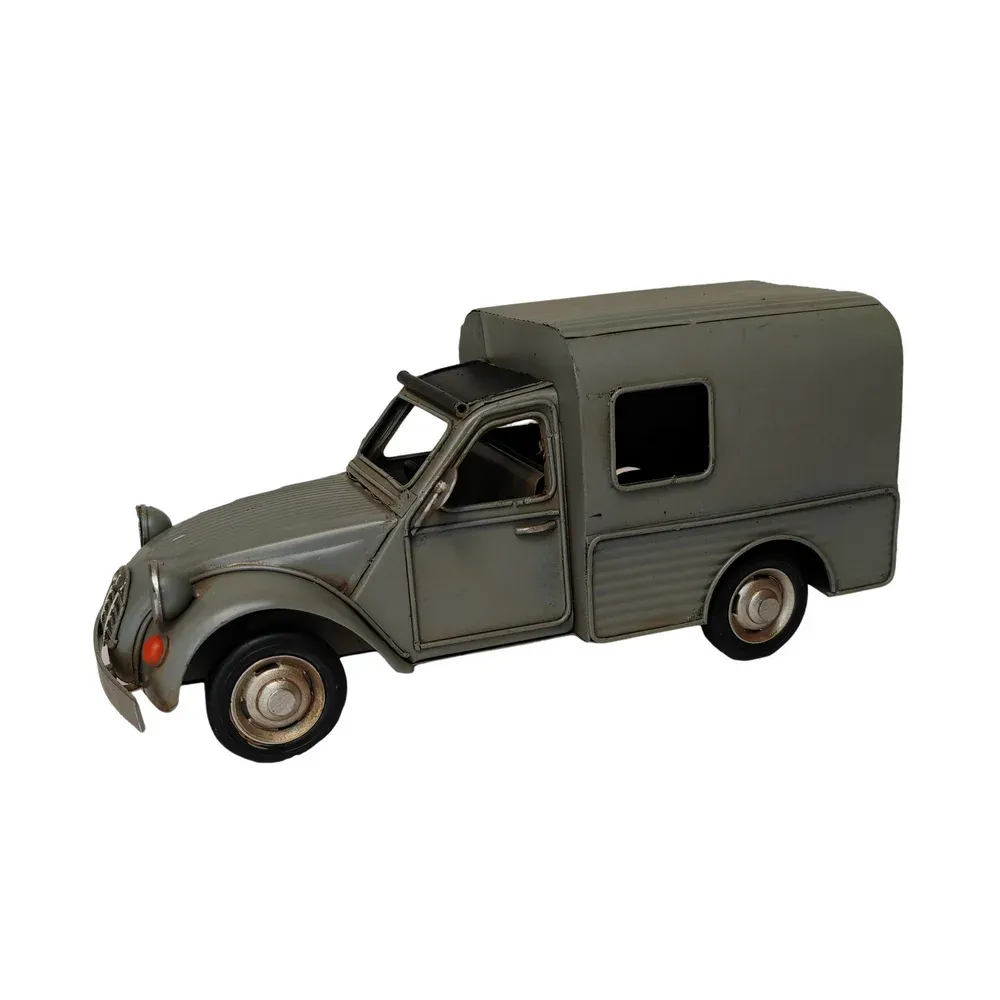 VOITURE DECORATIVE 2CV FOURGONNETTE GRISE METAL 28 X 12.5 X 11.5 CM – Image 6