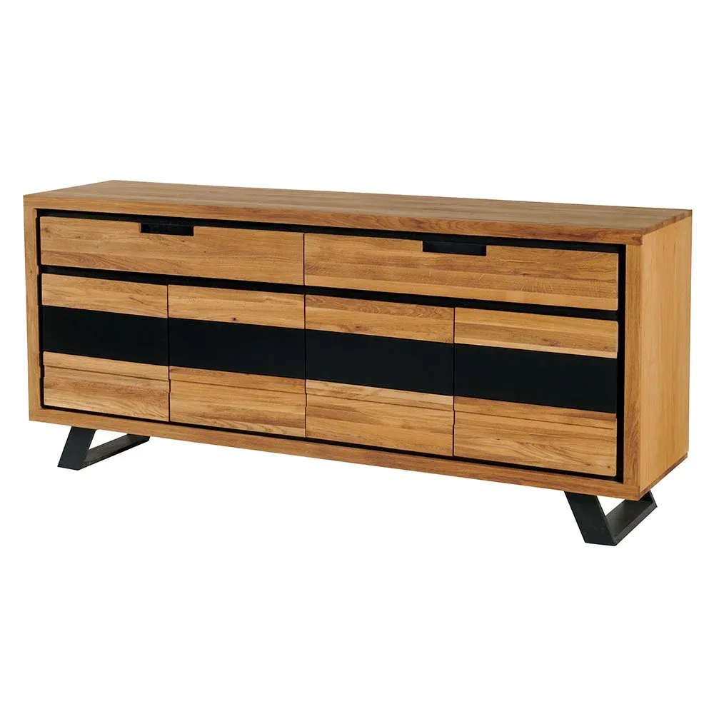 BAHUT BAS TOLY 4P 2T 200 X 50 X 85 CM CHENE MASSIF HUILE ET MDF NOIR – Image 2