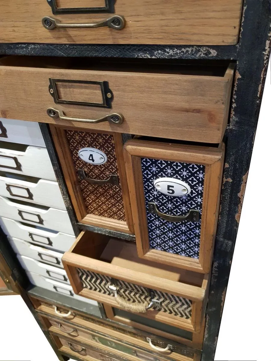 ARMOIRE DECO 19 TIROIRS 1 PORTE VITREE EN BOIS DIMENSIONS 135 X 63 X 32 CM – Image 5