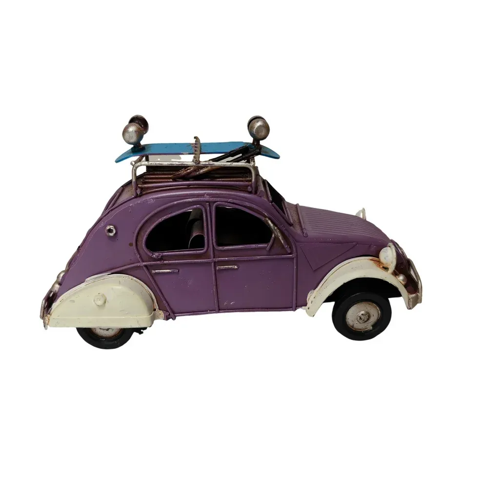 VOITURE DECORATIVE 2CV VIOLETTE ET CREME METAL 16.5 X 9 X 7 CM – Image 4