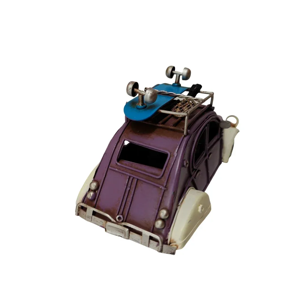 VOITURE DECORATIVE 2CV VIOLETTE ET CREME METAL 16.5 X 9 X 7 CM – Image 3