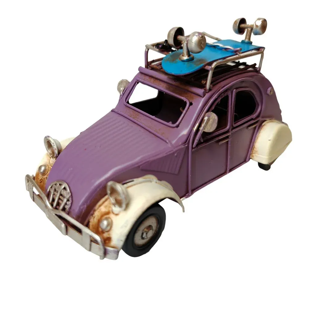 VOITURE DECORATIVE 2CV VIOLETTE ET CREME METAL 16.5 X 9 X 7 CM – Image 2
